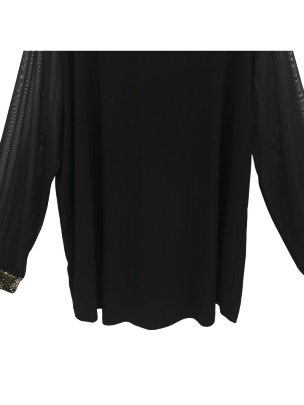 Anne Klein Black V-Neck Top Blouse Womens XL Sheer Mesh Long Sleeve Sequin Cuffs - Picture 14 of 16